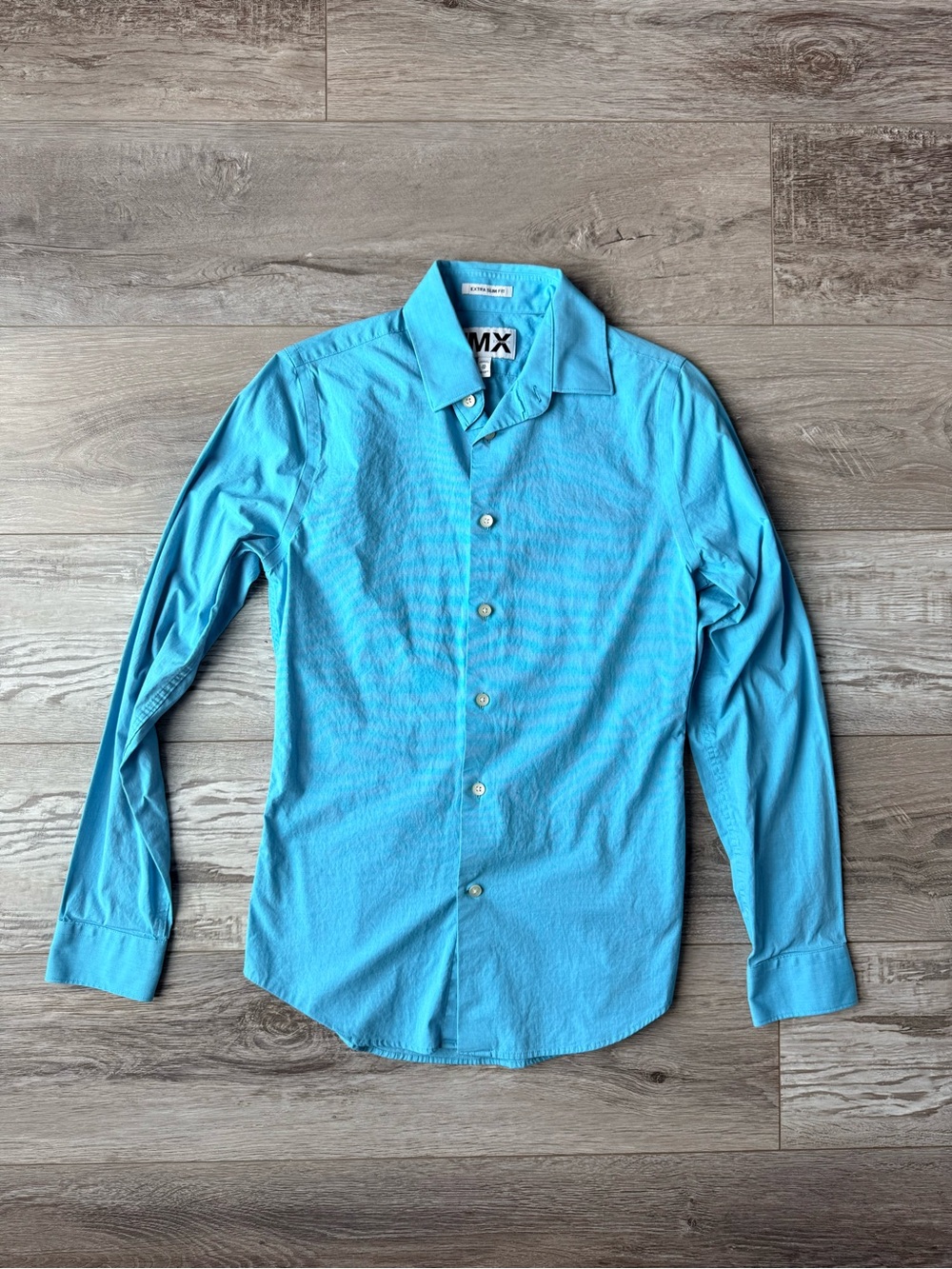 Express 1MX Bright Aqua Turquoise Stretch Cotton Extra Slim Dress Shirt XS
